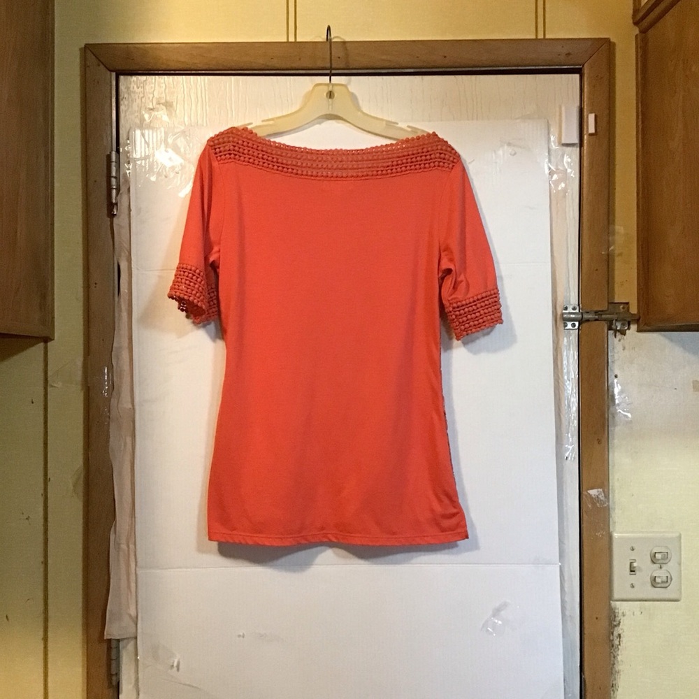 Shannon Ford New York Women's Small Orange Embroidered short sleeve Trim Top